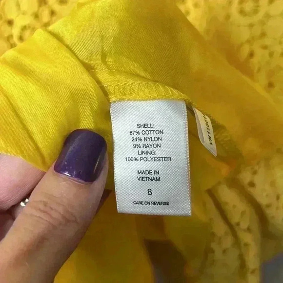 New York & Company Lace Pleated Halter Fit & Flare Dress Size 8 Yellow - Picture 6 of 9